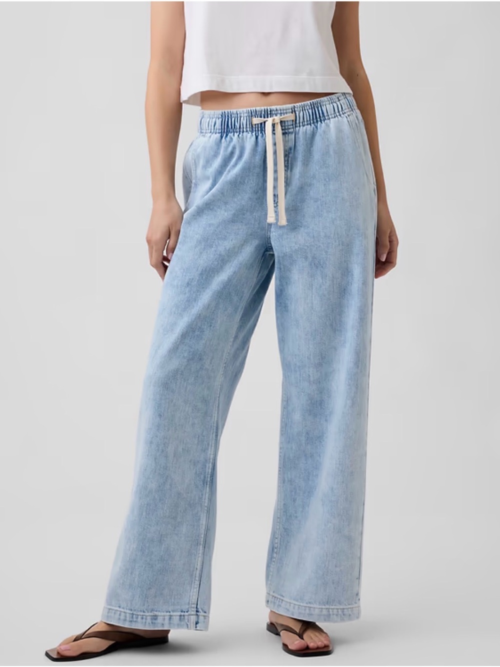 GAP Denim High Rise Wide Leg Drawstring Waist Denim Pants Coastal EUC XL #2688